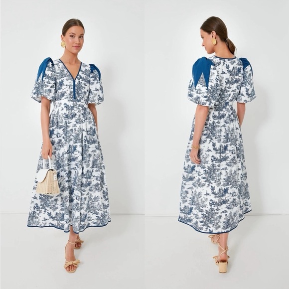 Tuckernuck Dresses & Skirts - Tuckernuck Hyacinth House Blue Toile Reynolds Puff Sleeve Midi Dress Small